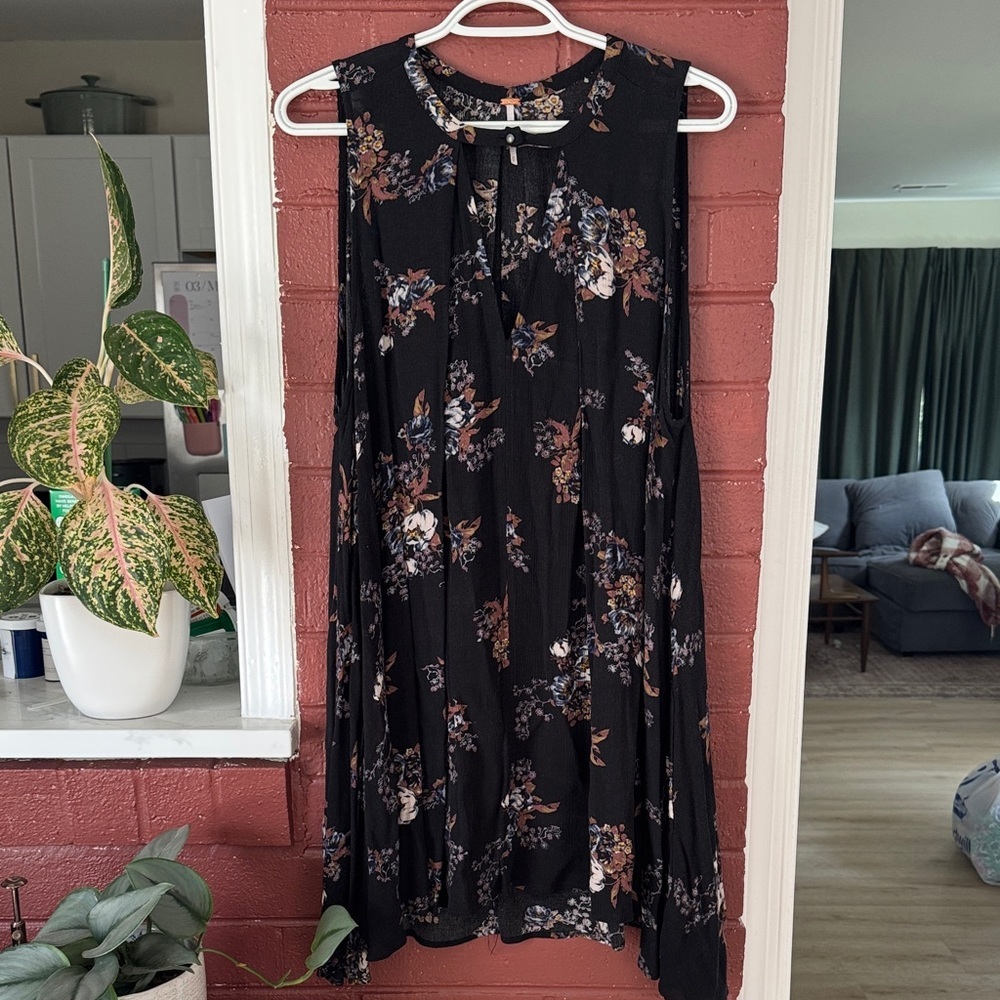 Free People Black Floral Sleeveless Swing Mini Dress